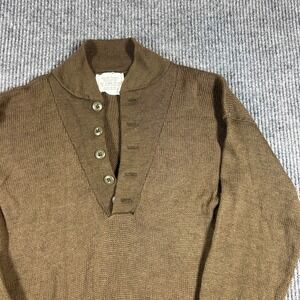 US Military 100% Wool 5 Button Henley Sweater Brown DLA100-84-C-0202 XL 46-48